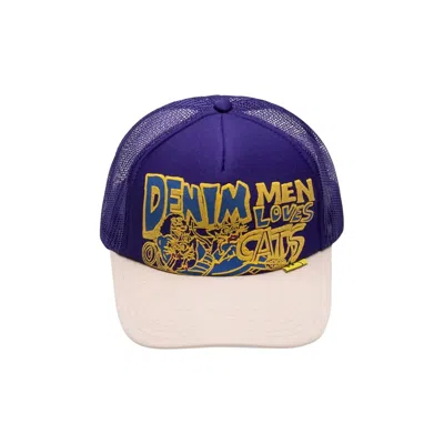Pre-owned Kapital Denim Men Love Cats Trucker Cap 'purple/ecru' | Men's Size Onesize