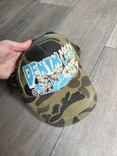 Pre-owned Kapital 'denim Men Loves Cats' Trucker Hat In Multi
