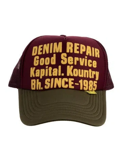 Pre-owned Kapital Denim Repair Trucker Hat In Red