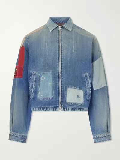 Kapital Distressed Patchwork Denim Jacket In Blue