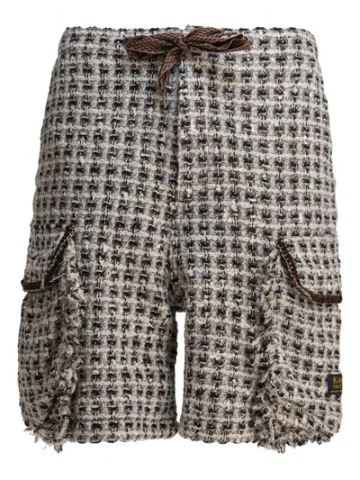 Kapital Drawstring-waist Tweed Shorts In Gray