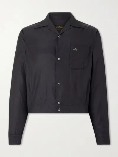 Kapital Drizzler Camp-collar Embroidered-detail Satin Jacket In Black