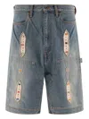 Kapital Embellished Cotton Shorts In Blue