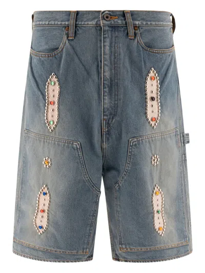 Kapital Embellished Cotton Shorts In Blue
