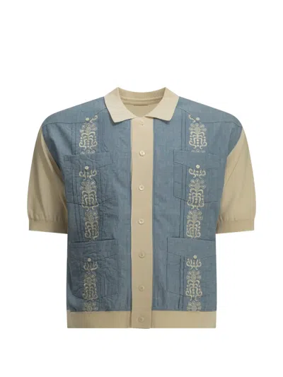 Kapital Embroidered Panelled Shirt In Blue