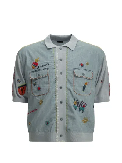 Kapital Embroidered Panelled Shirt In Blue