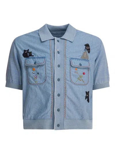 Kapital Embroidered-pocket Shirt In Blue