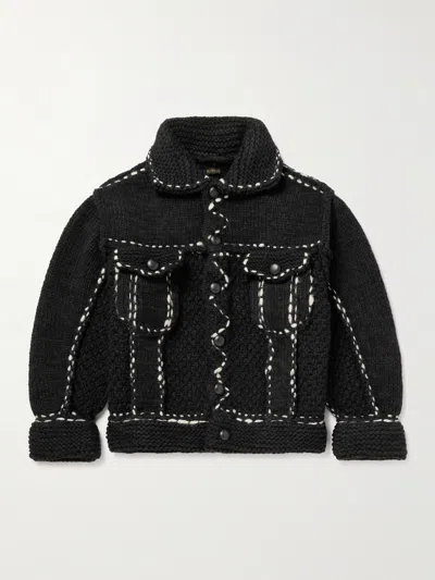 Kapital Wool Hand Knit Cowichan G-jacket In Black