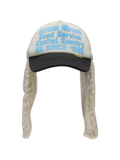 Kapital Faux-shearling Logo-print Hat In Gray