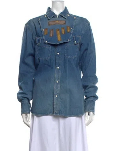 Pre-owned Kapital Feather Jewel Rodeo Long Sleeve Button-up Top In Blue