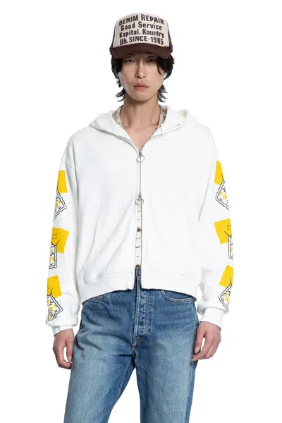 Kapital Fleece Zip-up Gym Hoodie In White