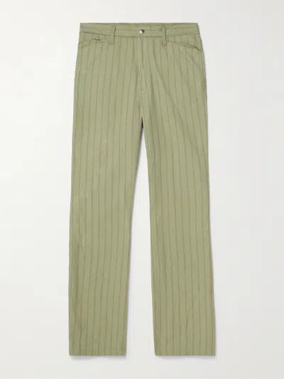 Kapital Gibson Straight-leg Striped Linen And Cotton-blend Twill Trousers In Green
