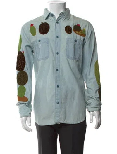 Pre-owned Kapital Graphic Print Long Sleeve Denim Shirt In Blue