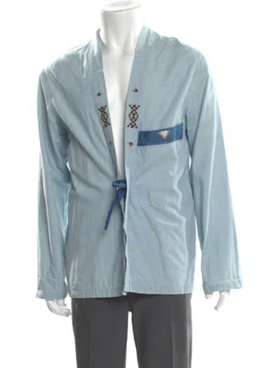 Pre-owned Kapital Graphic Print V-neck Cardigan In Blue