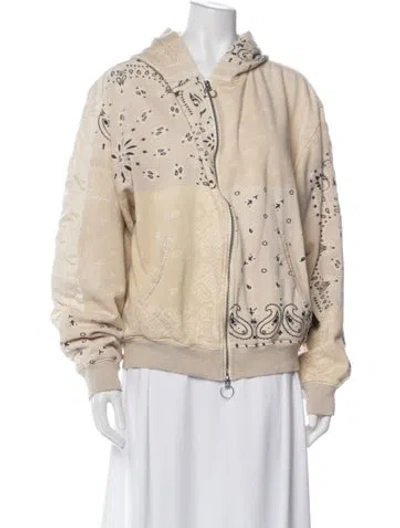 Pre-owned Kapital Graphic Print V-neck Hoodie In Neutral