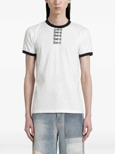 Kapital Graphic-print Contrast-trim T-shirt In White