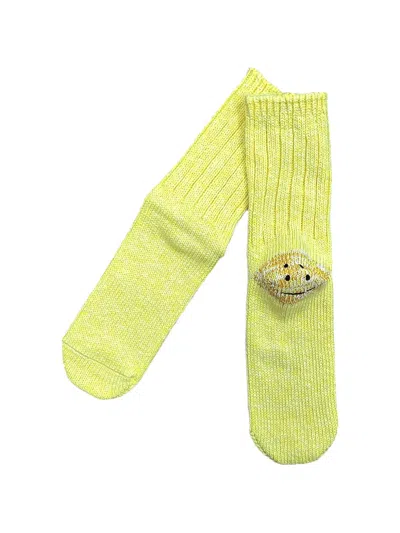 Kapital Happy Heel Ribbed Socks In Yellow