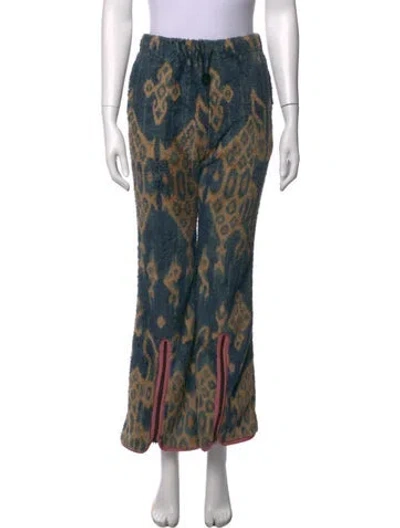 Pre-owned Kapital Java Kasuri Fleece Flare Wide Leg Pants In Blue