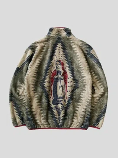 Pre-owned Kapital K Kapital Thunder Mother Pattern Fleece Snap T Sweater In Gray Beige