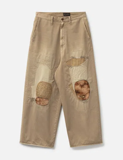 Kapital Katsuragi Port Straight-leg Patchwork Distressed Cotton-twill Trousers In Neutrals
