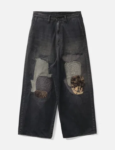 Kapital Katsuragi Port Straight-leg Patchwork Distressed Cotton-twill Trousers In Gray