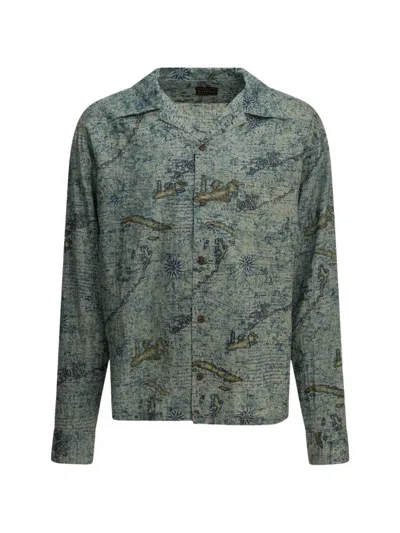 Kapital Key West Map-print Linen Shirt In Blue