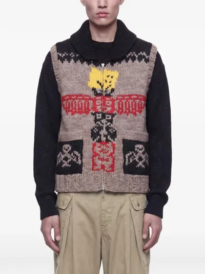 Kapital Hand Knit Peckish Totem Pole Vest In Neutral
