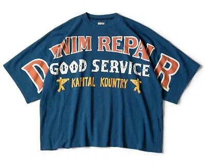 Pre-owned Kapital Kountry 18.5 Denim Repair Pt Huge Tee T-shirt Navy In Blue