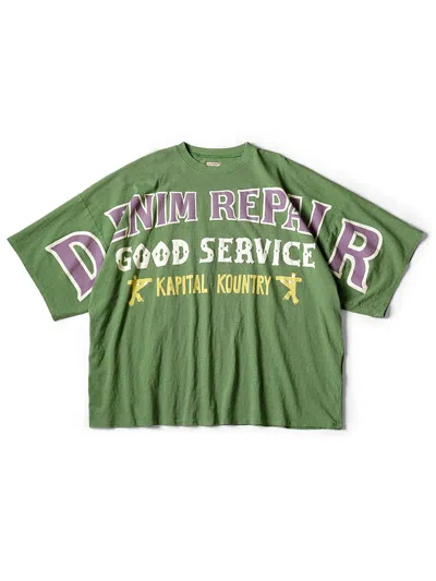 Pre-owned Kapital Kountry Denim Repair Huge T-shirt In Green