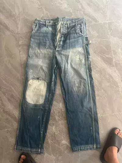 Pre-owned Kapital Kountry Splicing Destroys Jeans In Blue