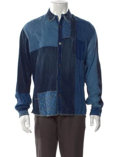 Pre-owned Kapital Linen Colorblock Pattern Denim Shirt In Blue
