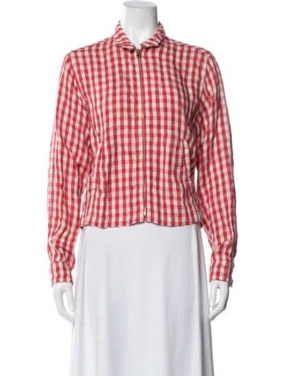 Pre-owned Kapital Linen Plaid Print Top In Red