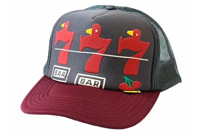 Pre-owned Kapital Lucky Battery Bird Trucker Cap Charcoal/red