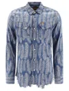 Kapital Magpie Distressed Denim-jacquard Western Shirt In Blue