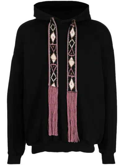 Kapital Maldives Jacquard-trimmed Cotton-blend Jersey Hoodie In Black
