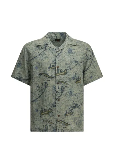 Kapital Map-print Short-sleeve Shirt In Green