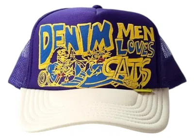 Pre-owned Kapital Men Love Cats Denim Trucker Hat In Purple/yellow In Multi