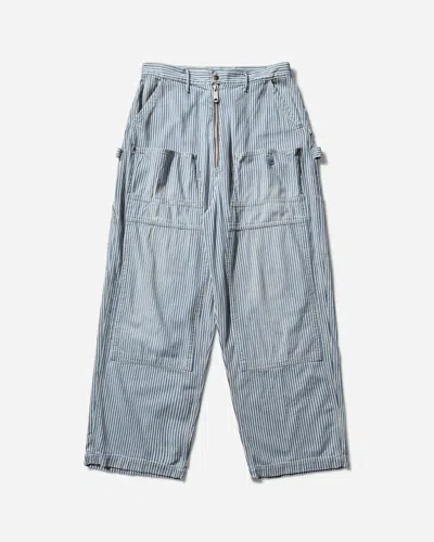 Kapital Men S 10oz Hickoree Stripe Zipper Wide Lumber Pants White In Brown