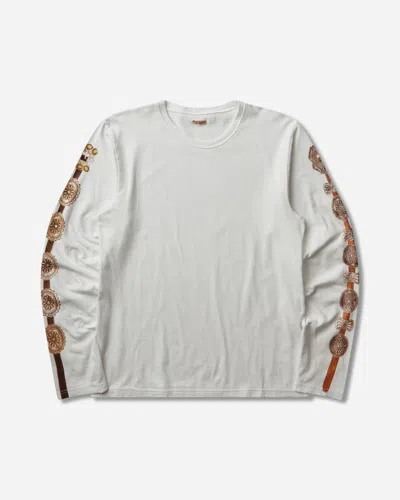 Kapital Men S 20/-jersey Crew Longsleeve T-shirt (concho Belt Sleeve) In White