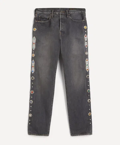 Kapital Mens 14oz Black Denim 5p Monkey Cisco Embellished Jeans