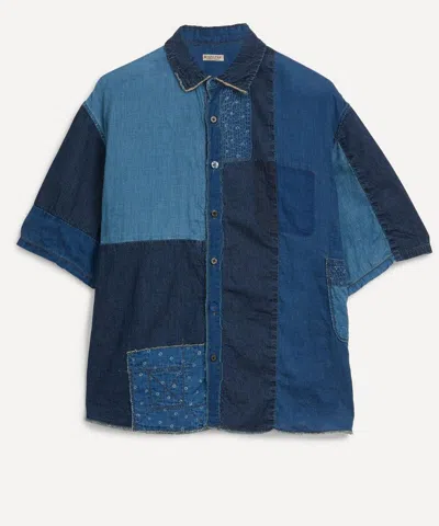 Kapital Mens Indigo Patchwork Katmandu Shirt