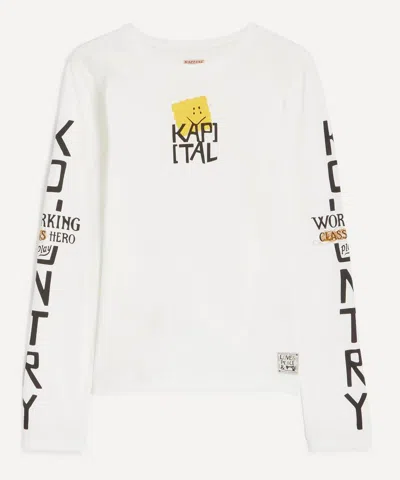 Kapital Mens Jersey Long-sleeve Peckish Kap T-shirt In White / Yellow