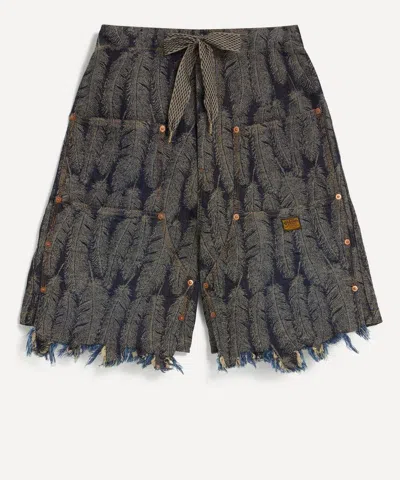 Kapital Mens Magpie Denim Double Knee Easy Shorts