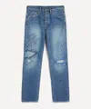 Kapital Mens Monkey Cisco Straight-leg Distressed Embroidered Jeans In Blue