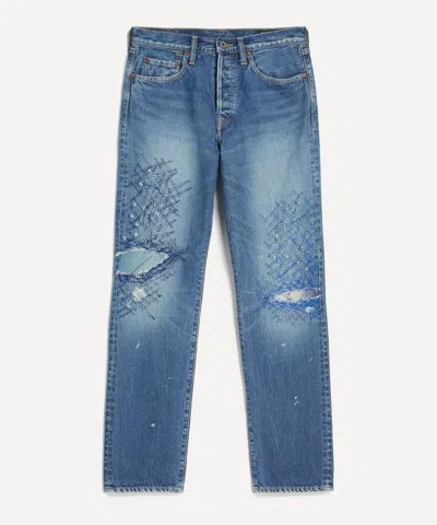 Kapital Mens Monkey Cisco Straight-leg Distressed Embroidered Jeans