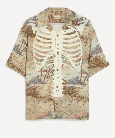 Kapital Mens Rayon Kamekameha Bone Aloha Shirt