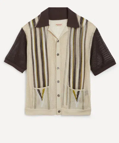 Kapital Mens Tennessee Mesh Knit Cuban Polo Shirt In Brown