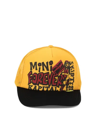 Kapital Mini Skirts Forever Printed Scuba And Mesh Trucker Cap In Yellow