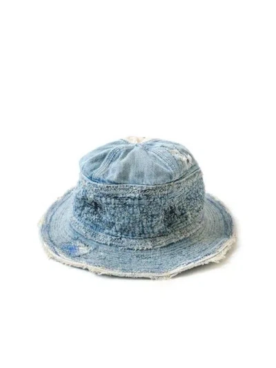 Pre-owned Kapital Old Man And The Sea Distressed Denim Bucket Hat In Blue