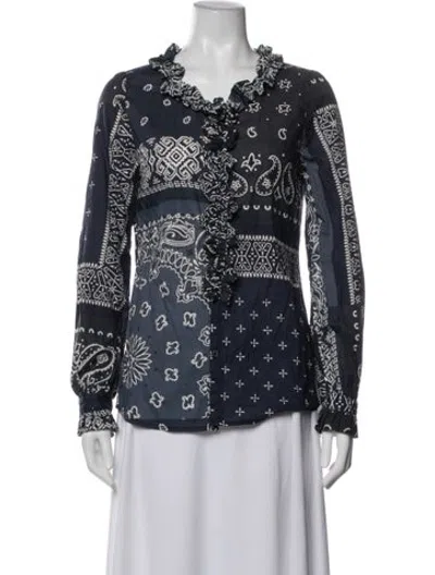 Pre-owned Kapital Paisley Print Long Sleeve Button-up Top In Blue